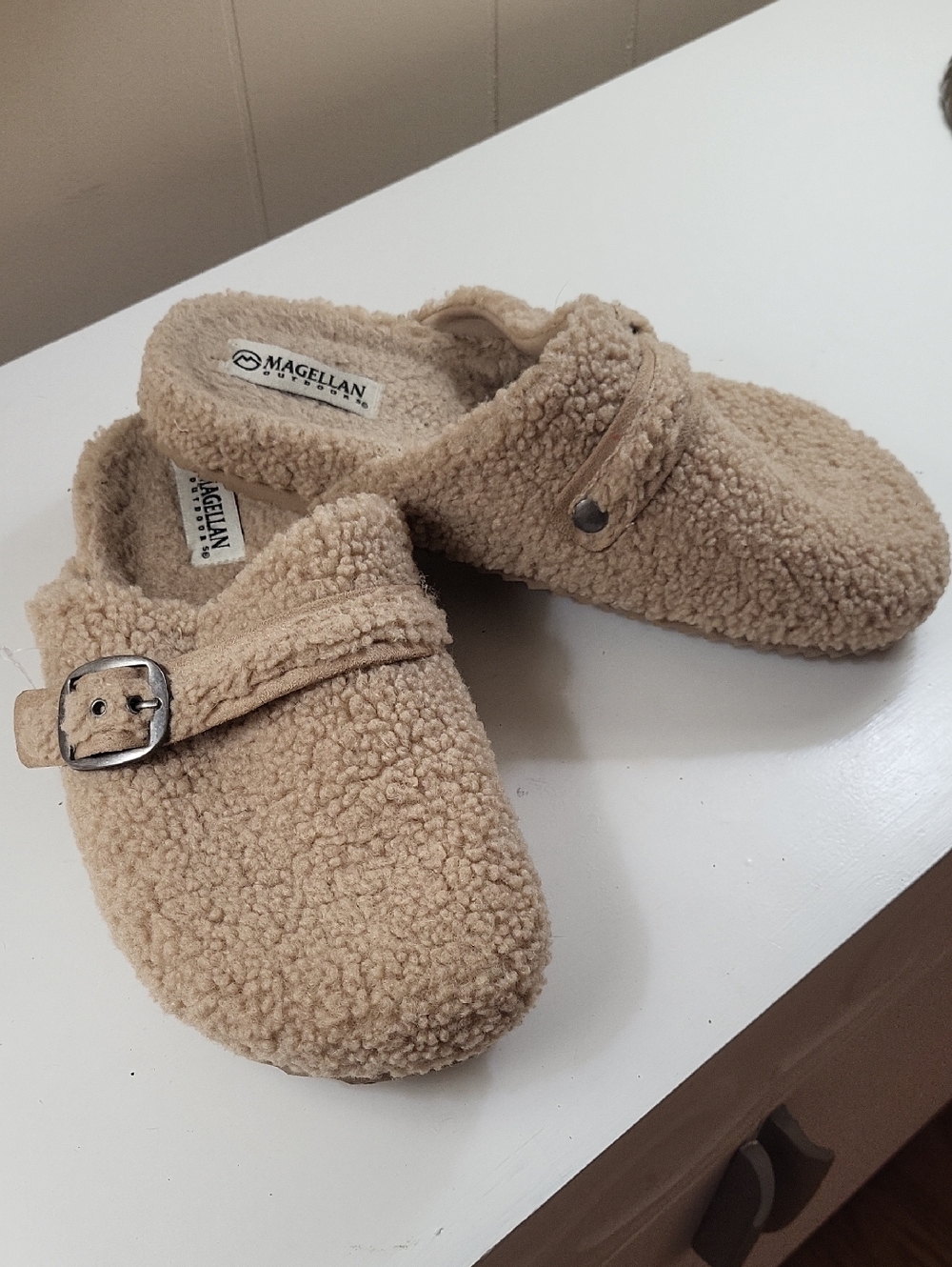 Magellan Faux Sherpa Lined Mule Slippers - Beige, Women's 10